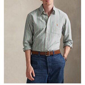 Polo Ralph Lauren men's classic-fit striped shirt green/pink multi-color cotton